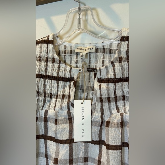 NWT Moon River 100% cotton size Small brown grid top - Picture 2 of 8